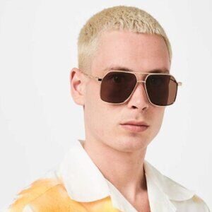 Alexander McQueen AM0372S 002 Sunglasses Gold Aviator Frame, Brown Lenses